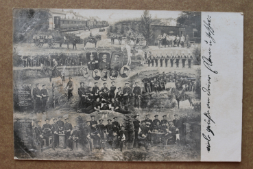 Ansichtskarte Foto AK Dieuze 1909 Bahnhof Zug Eisenbahn Soldaten Garde Offiziere Reserve 4 Escadron Ortsansicht Frankreich France 57 Moselle